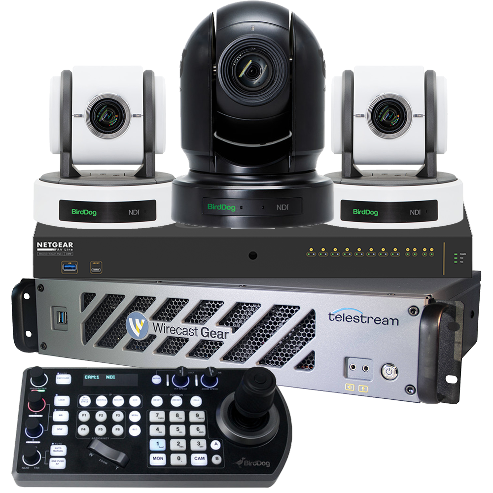 NDI Production Bundle(Wirecast Gear+BirdDog PTZs+FREE Netgear M4250)